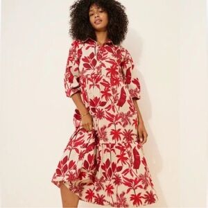 Anthropologie Maeve Bettina Dress with Red Botanical Print